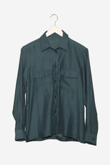 Oversize Silk Shirt (Teal) - Front