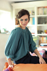 Batwing Silk Top (Teal), as worn by our model